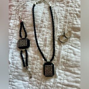 Vintage Brighton Black Cord Pendant Necklace Bracelet & Hoop Earrings Set/Bundle